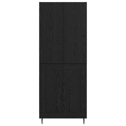 Highboard 2 pcs Black oak Engineered Wood and Glass