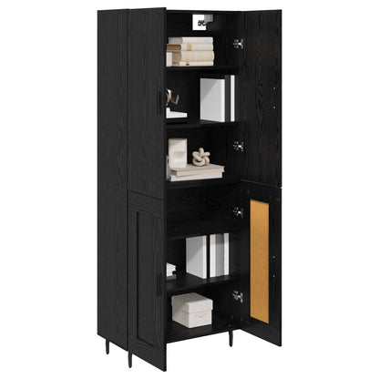 Highboard 2 pcs Black oak Engineered Wood and Glass