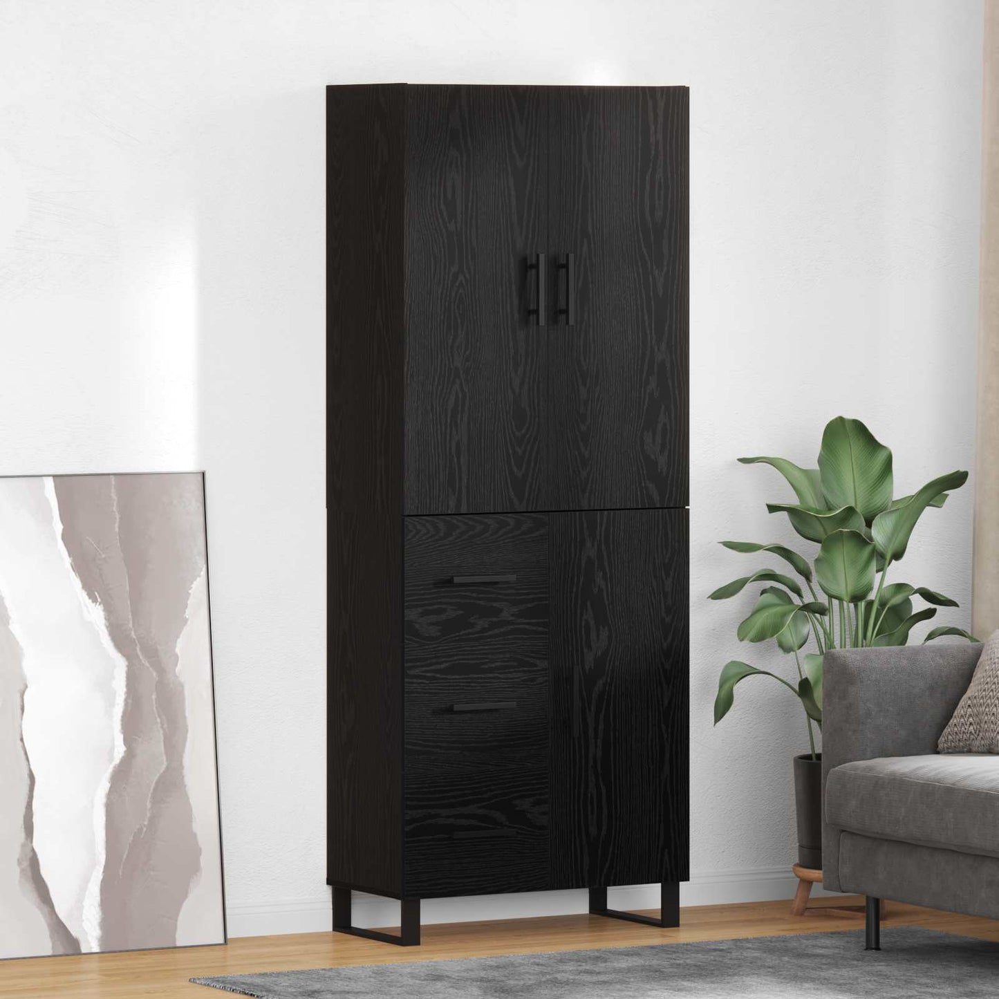 Highboard with Drawer 2 pcs Black Oak 69.5 x 34 x 180 cm