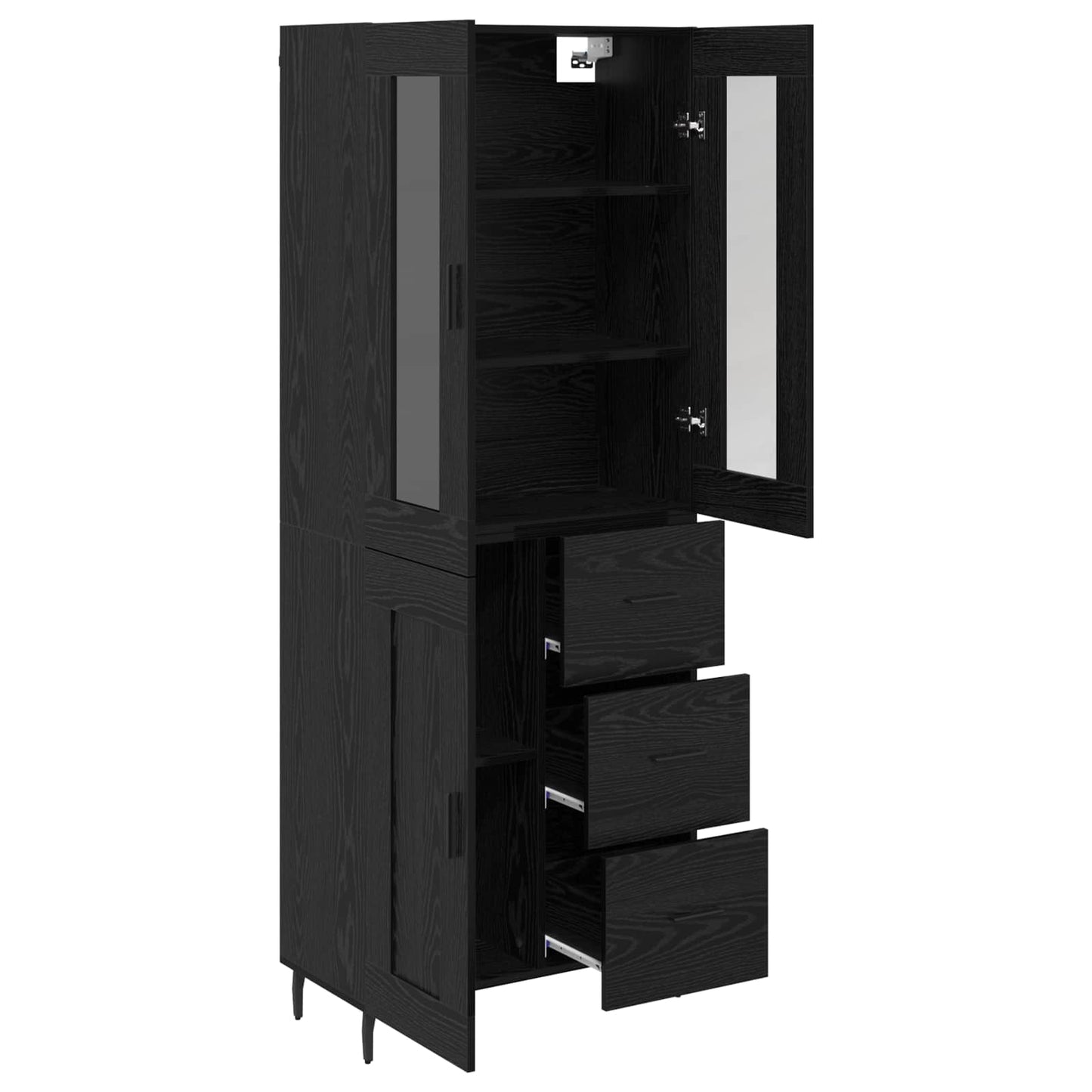 Highboard with Drawer 2 pcs Black Oak Engineered Wood