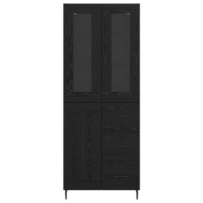 Highboard with Drawer 2 pcs Black Oak Engineered Wood