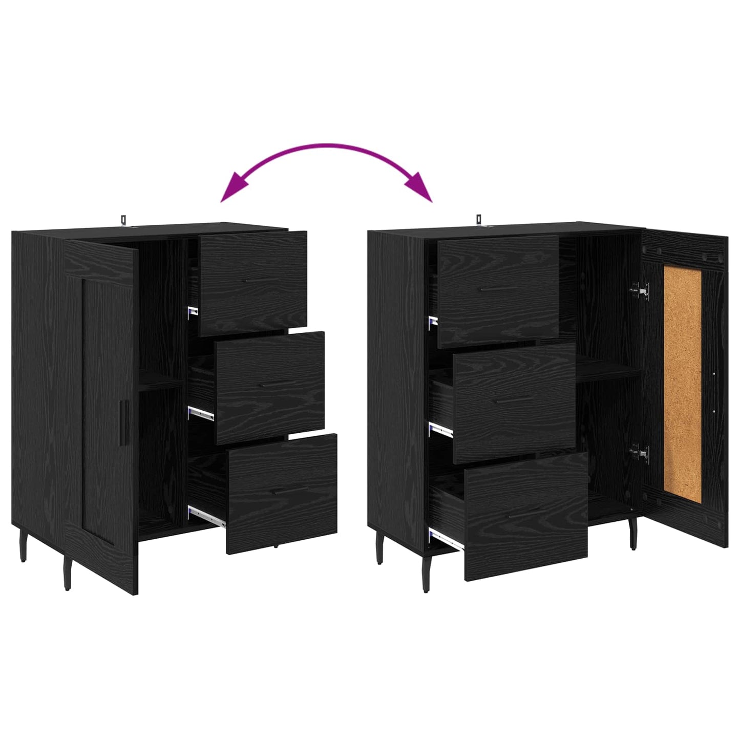 Highboard with Drawer 2 pcs Black Oak Engineered Wood