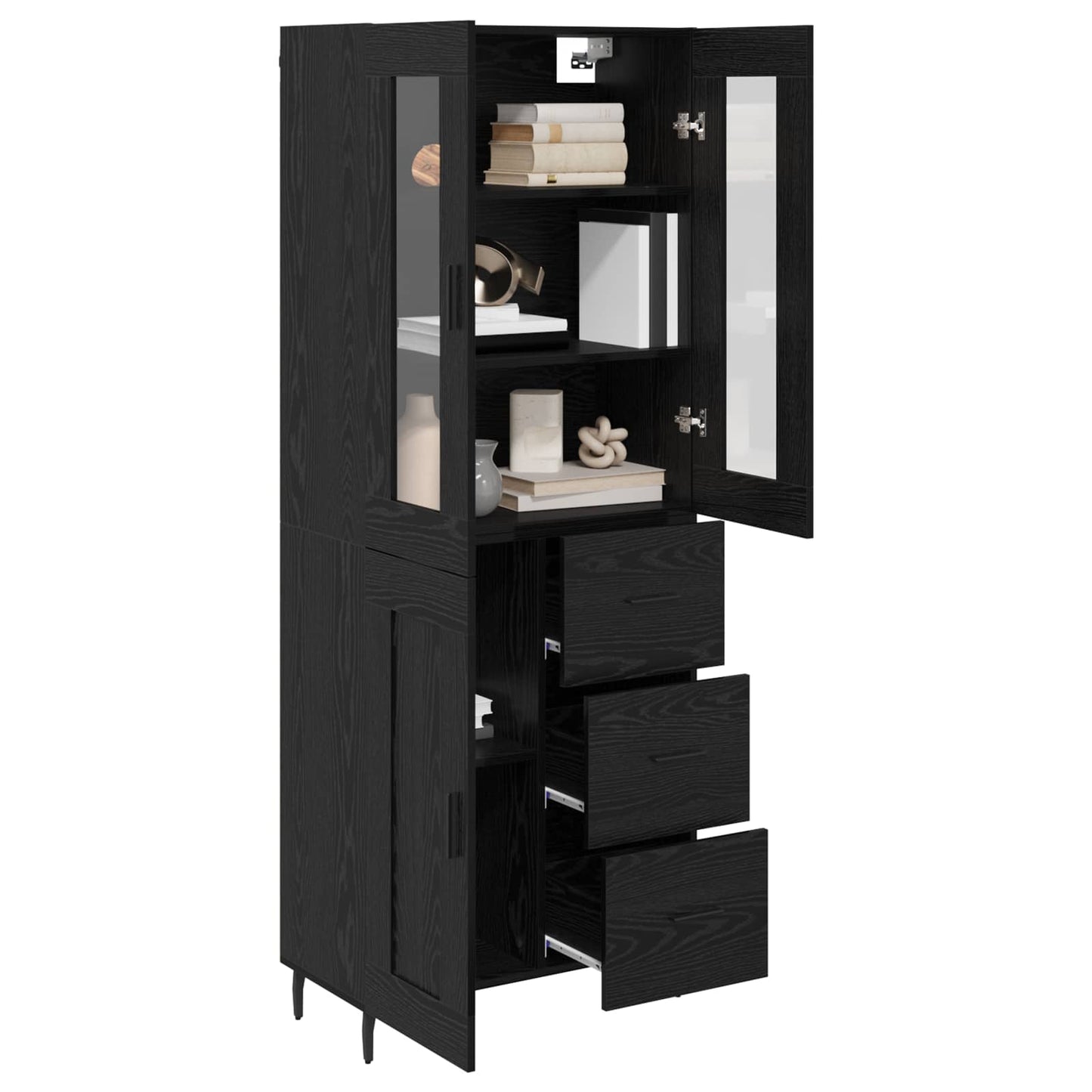 Highboard with Drawer 2 pcs Black Oak Engineered Wood