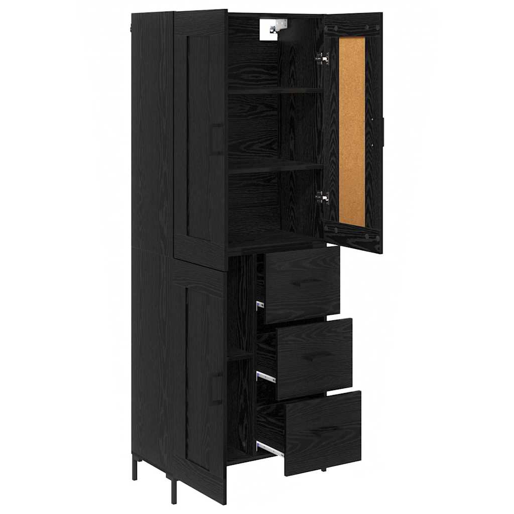Highboard with Drawer 2 pcs Black Oak Engineered Wood