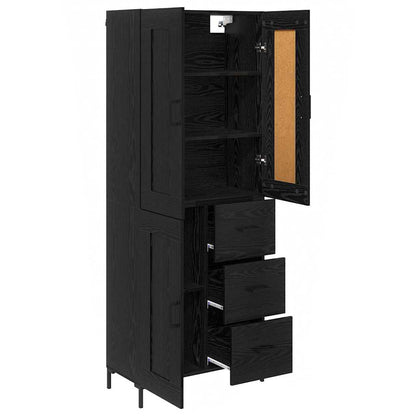 Highboard with Drawer 2 pcs Black Oak Engineered Wood