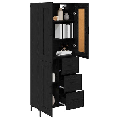 Highboard with Drawer 2 pcs Black Oak Engineered Wood