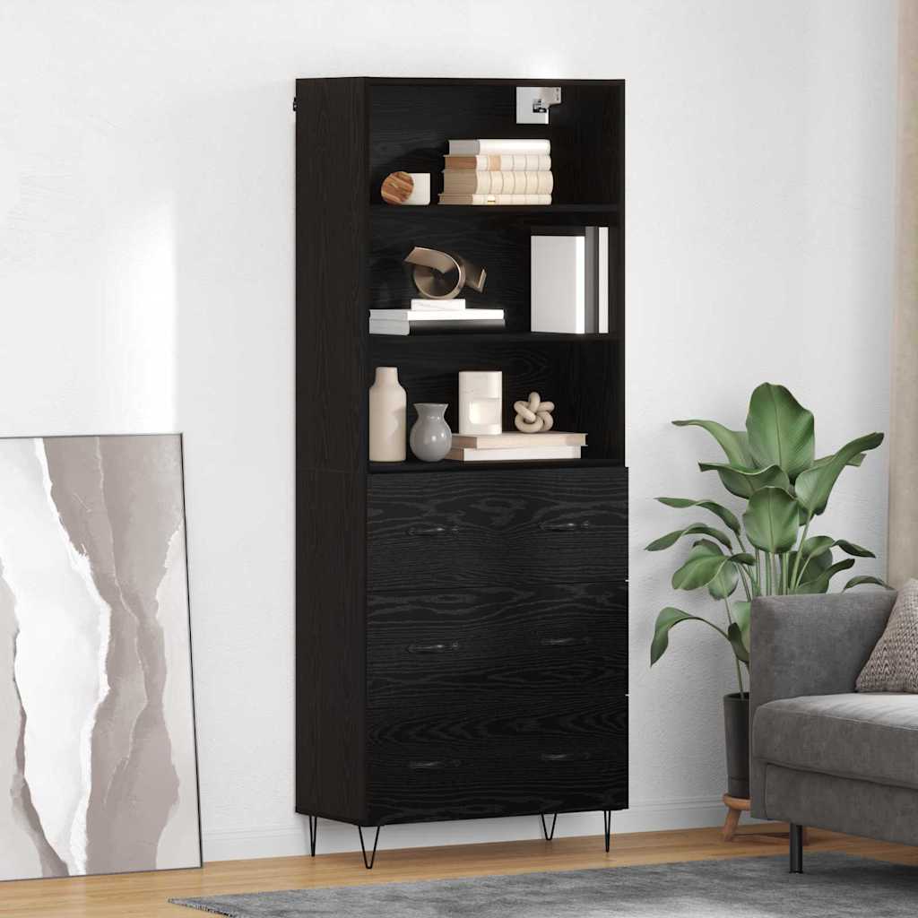 Highboard with Drawer 2 pcs Black Oak Engineered Wood