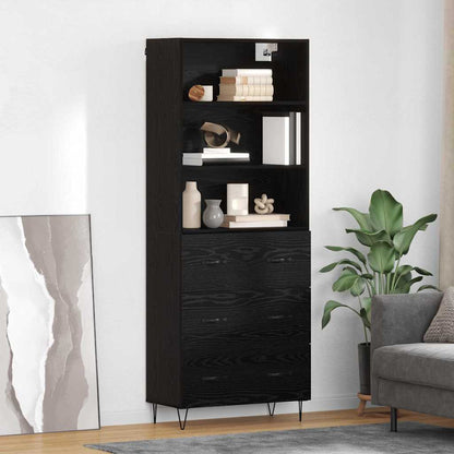 Highboard with Drawer 2 pcs Black Oak Engineered Wood