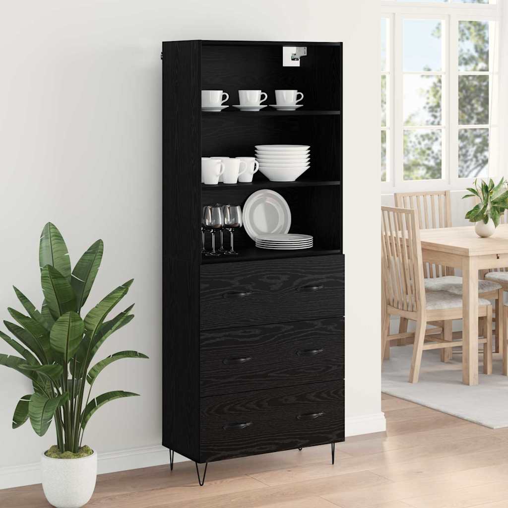 Highboard with Drawer 2 pcs Black Oak Engineered Wood