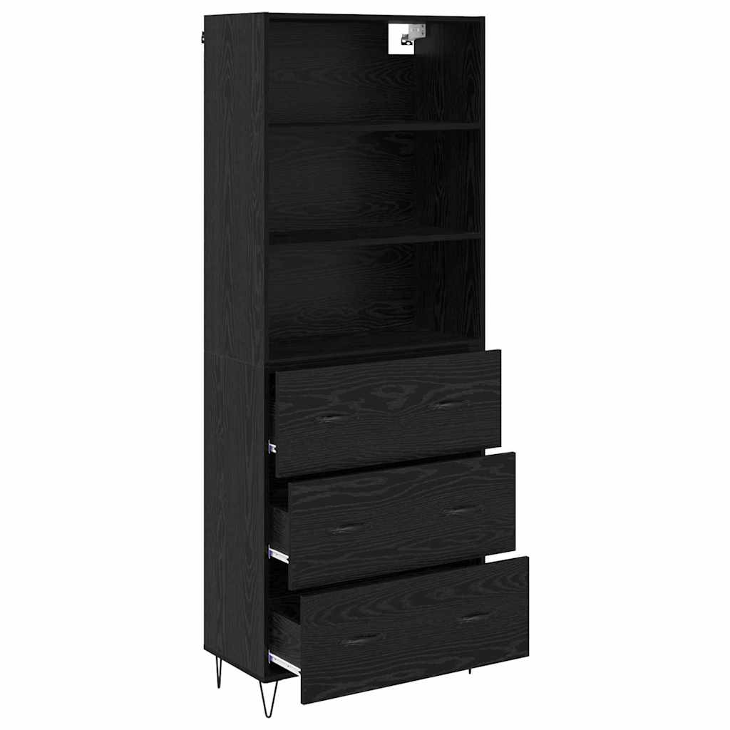 Highboard with Drawer 2 pcs Black Oak Engineered Wood