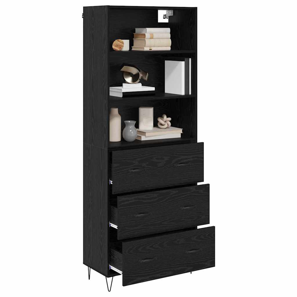 Highboard with Drawer 2 pcs Black Oak Engineered Wood