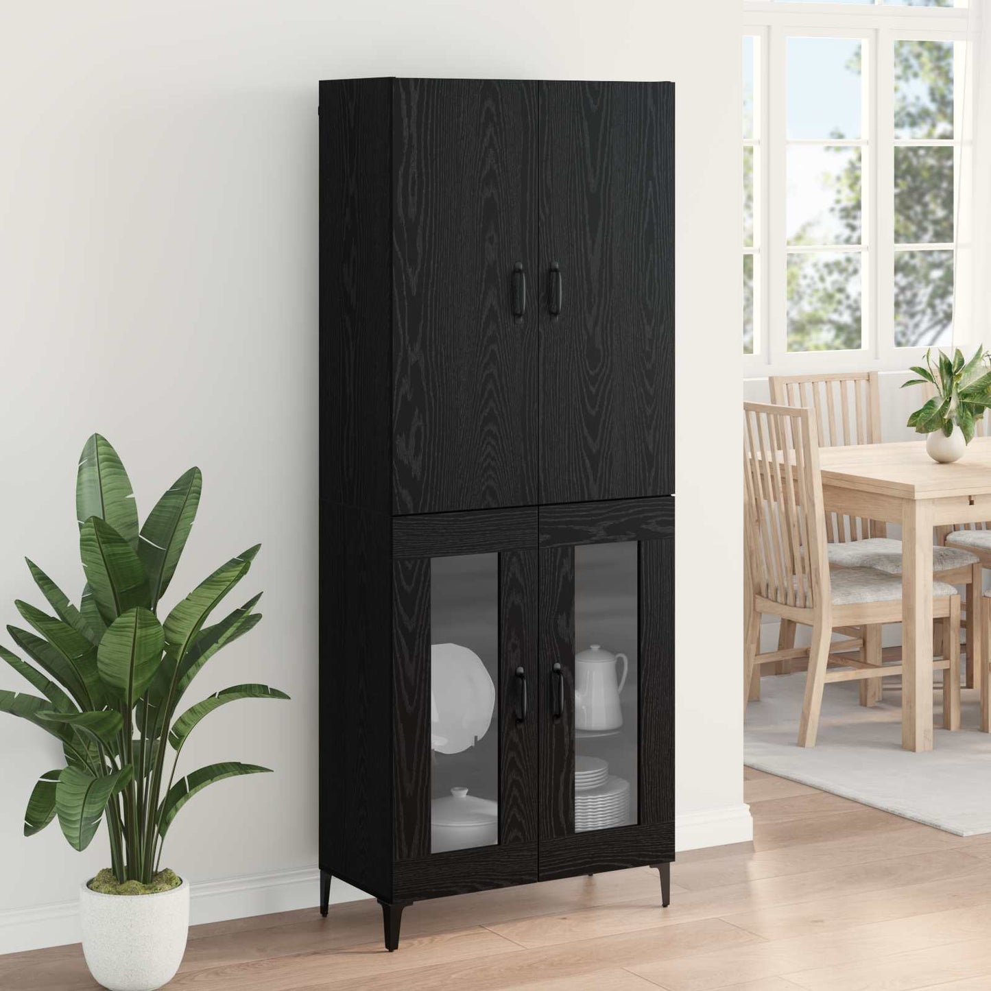 Highboard Black Oak 69.5 x 34 x 180 cm Engineered Wood