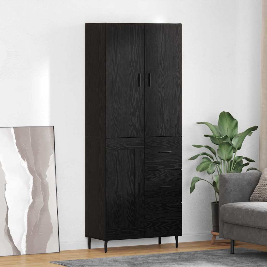 Highboard with Drawer 2 pcs Black oak Engineered Wood and Glass