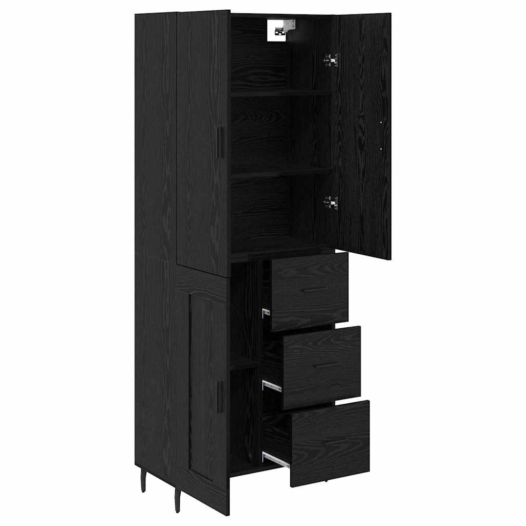 Highboard with Drawer 2 pcs Black oak Engineered Wood and Glass