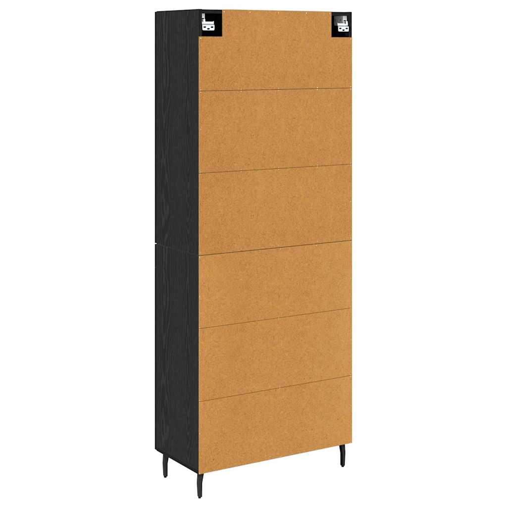 Highboard with Drawer 2 pcs Black oak Engineered Wood and Glass