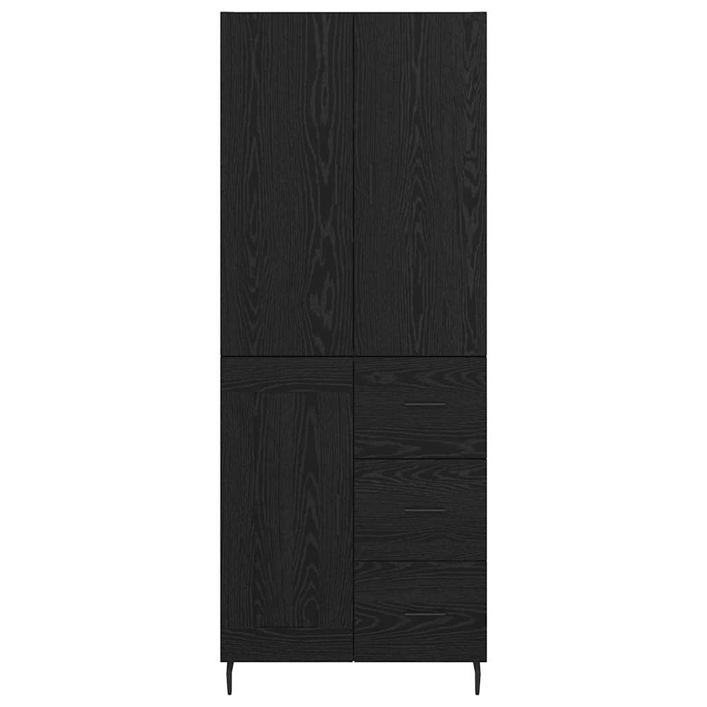 Highboard with Drawer 2 pcs Black oak Engineered Wood and Glass