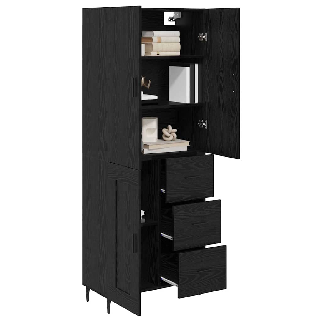 Highboard with Drawer 2 pcs Black oak Engineered Wood and Glass