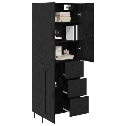 Highboard with Drawer 2 pcs Black oak Engineered Wood and Glass