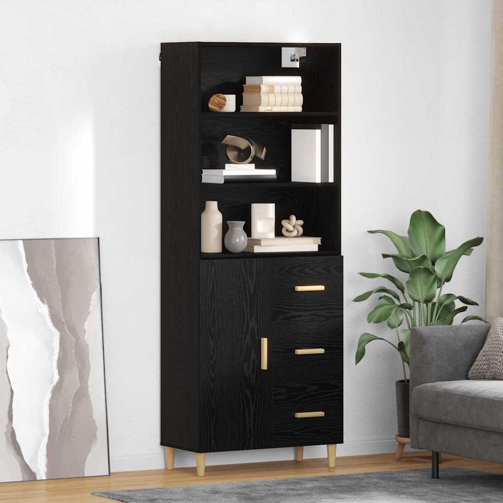 Highboard Black Oak 69.5 x 32.5 x 180 cm Engineered Wood