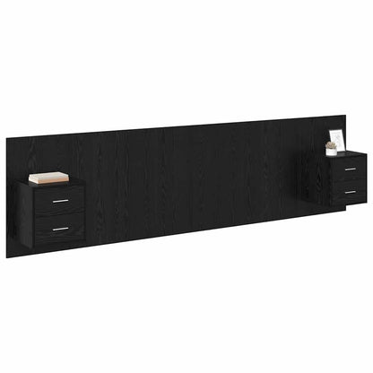 Headboard with Cabinet 3 pcs Black Oak Engineered Wood