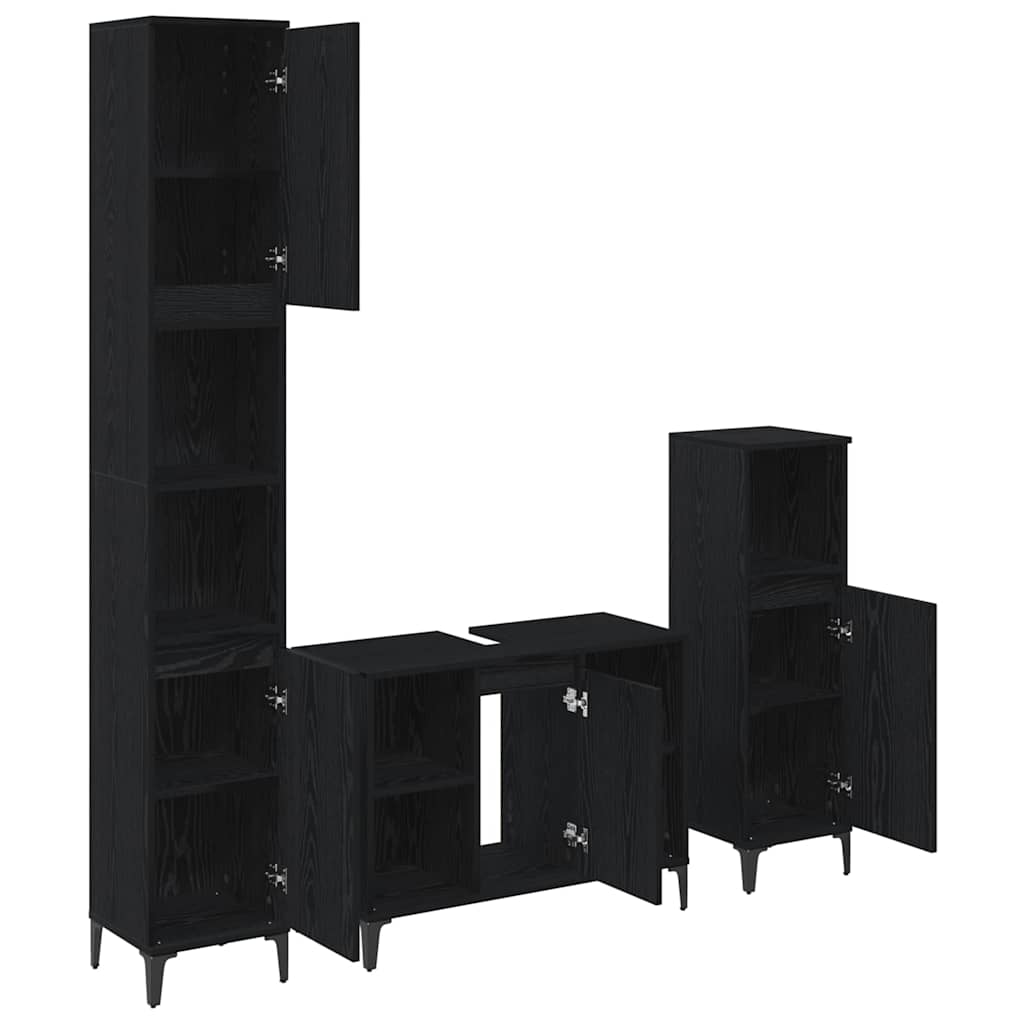 Bathroom Furniture Set 3 pcs Black oak Engineered wood