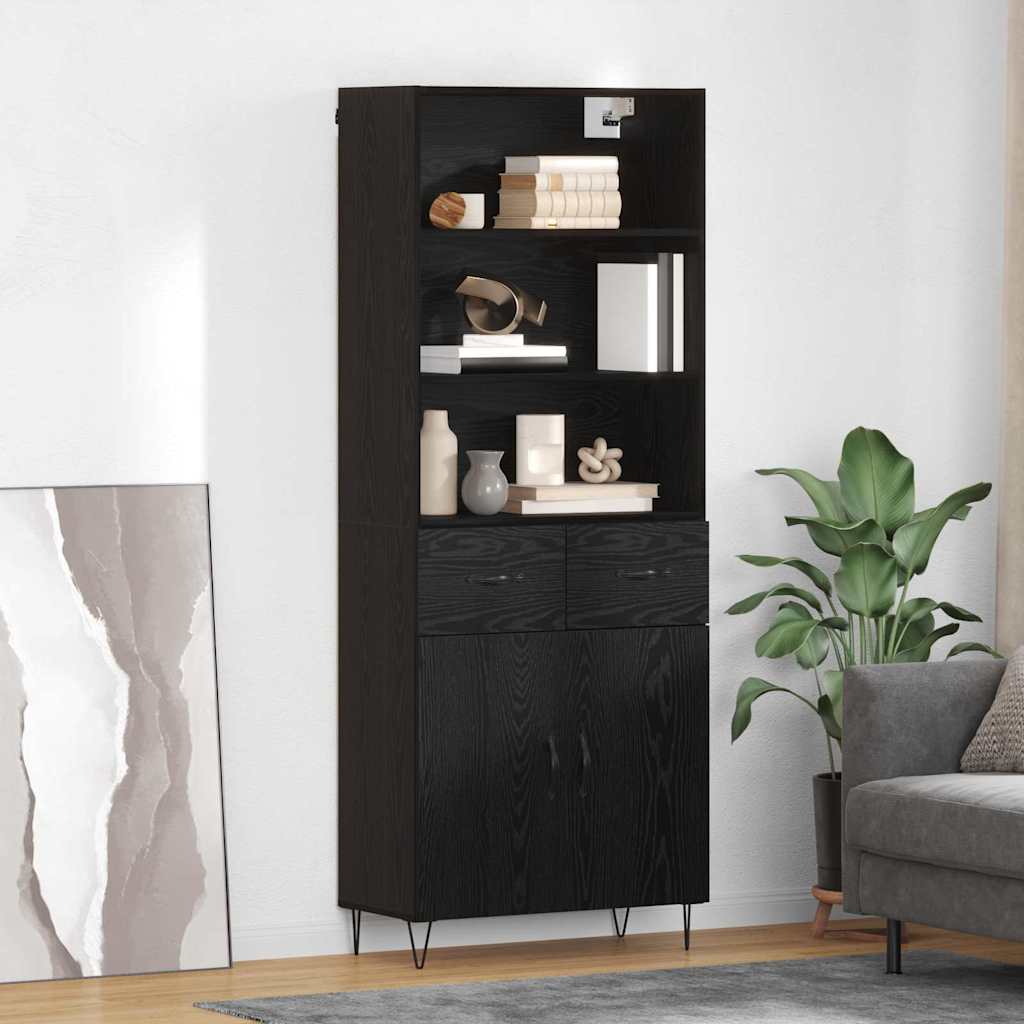 Highboard with Drawer 2 pcs Black Oak Engineered Wood