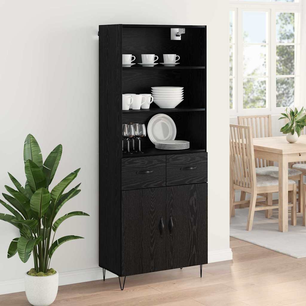 Highboard with Drawer 2 pcs Black Oak Engineered Wood