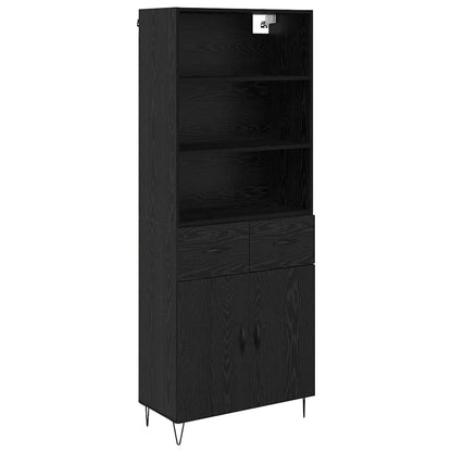 Highboard with Drawer 2 pcs Black Oak Engineered Wood