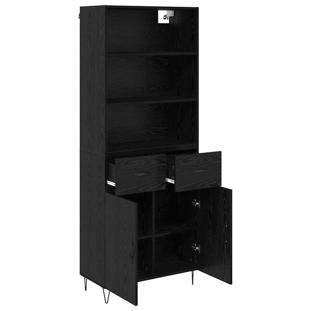 Highboard with Drawer 2 pcs Black Oak Engineered Wood