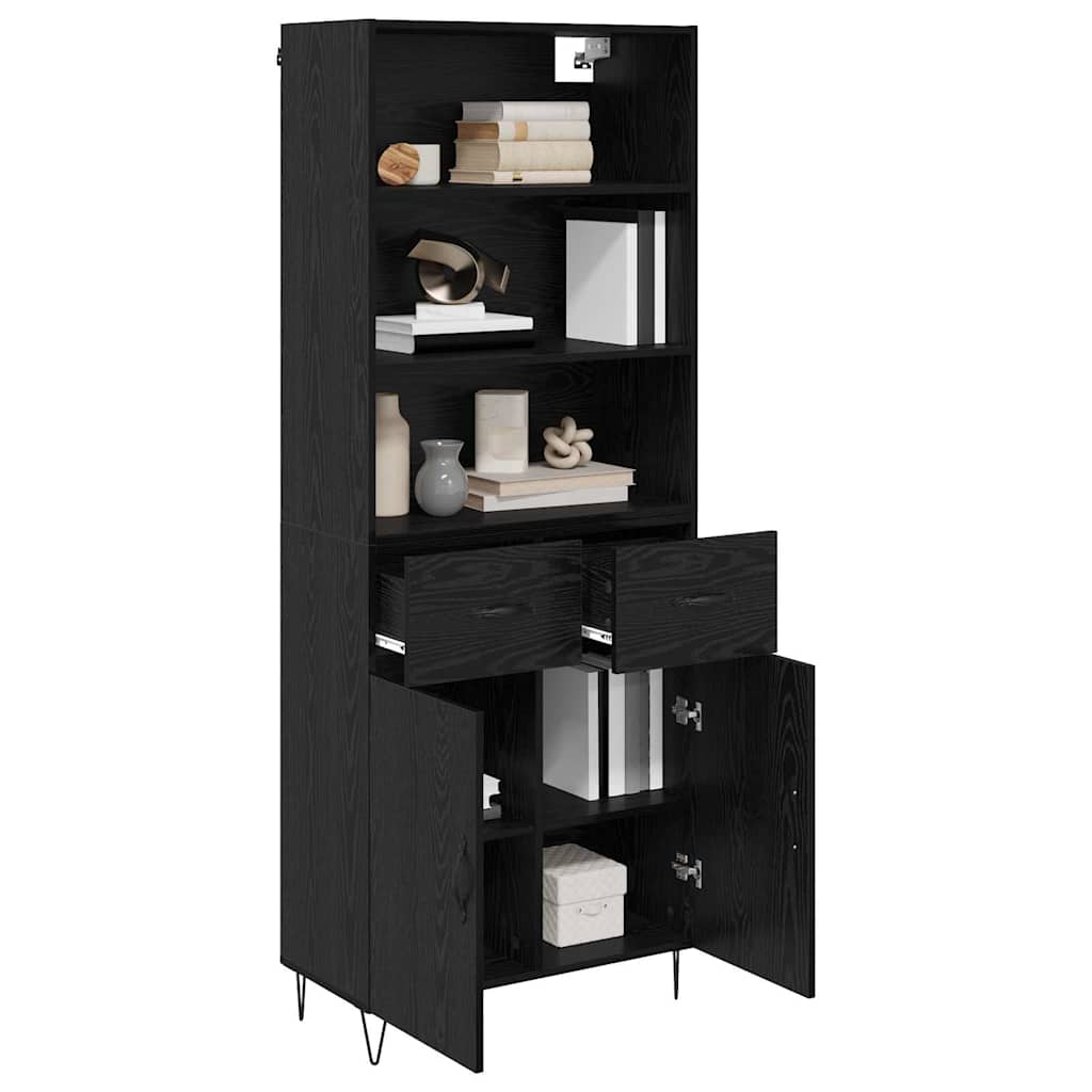Highboard with Drawer 2 pcs Black Oak Engineered Wood