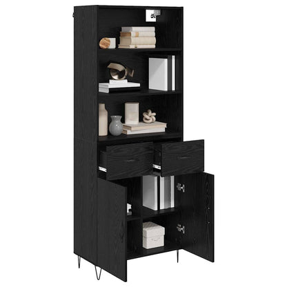 Highboard with Drawer 2 pcs Black Oak Engineered Wood