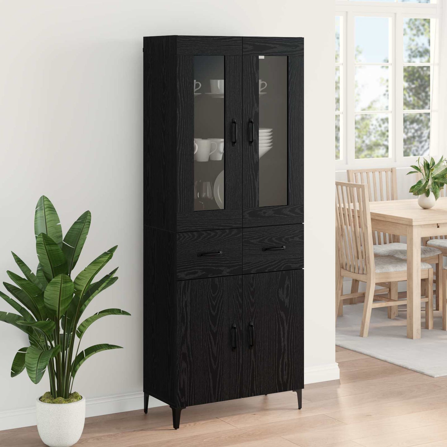 Highboard Black Oak 69.5 x 34 x 180 cm Engineered Wood