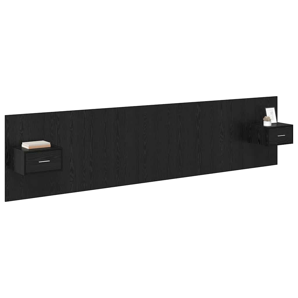 Headboard with Cabinet 3 pcs Black Oak Engineered Wood