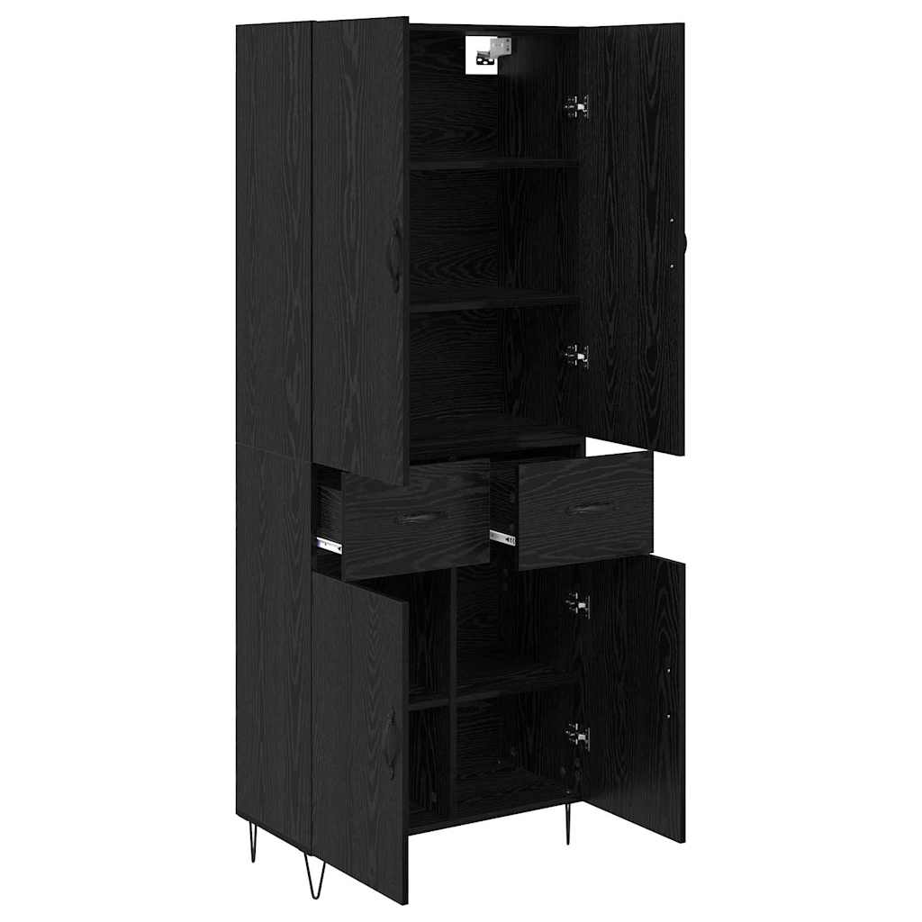 Highboard with Drawer 2 pcs Black Oak Engineered Wood and Glass
