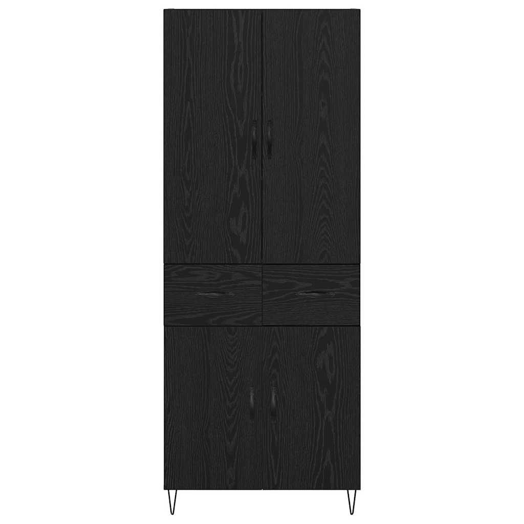 Highboard with Drawer 2 pcs Black Oak Engineered Wood and Glass