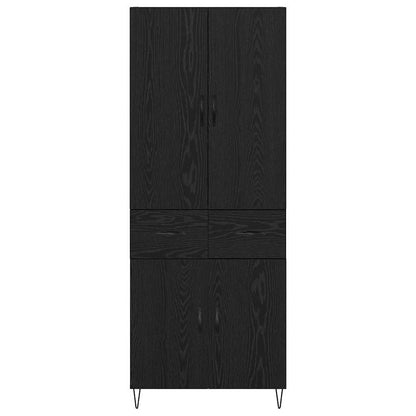 Highboard with Drawer 2 pcs Black Oak Engineered Wood and Glass