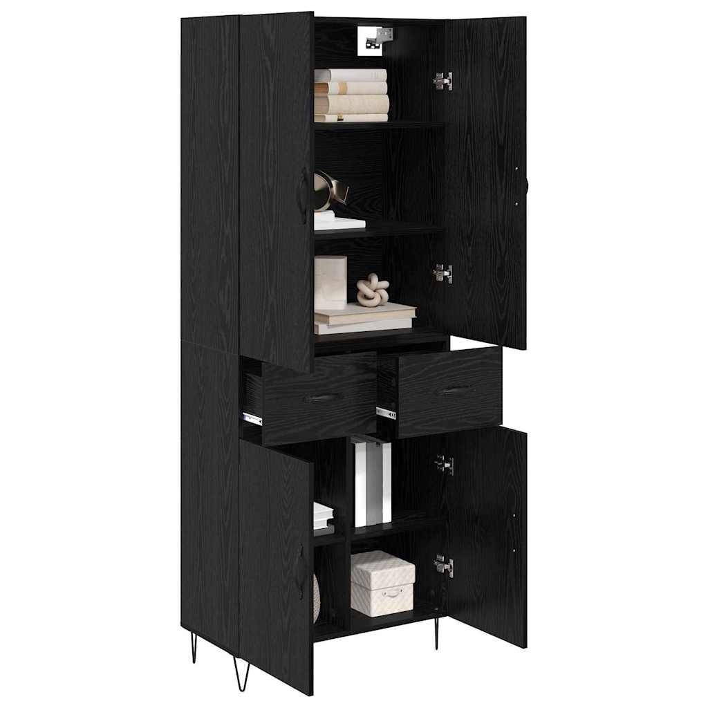 Highboard with Drawer 2 pcs Black Oak Engineered Wood and Glass
