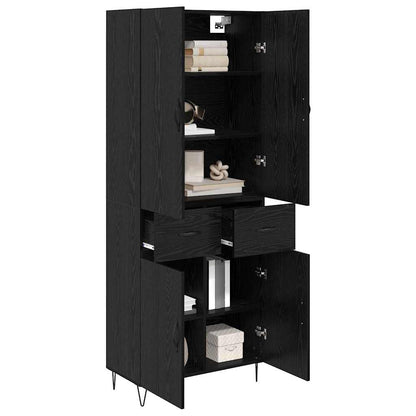 Highboard with Drawer 2 pcs Black Oak Engineered Wood and Glass