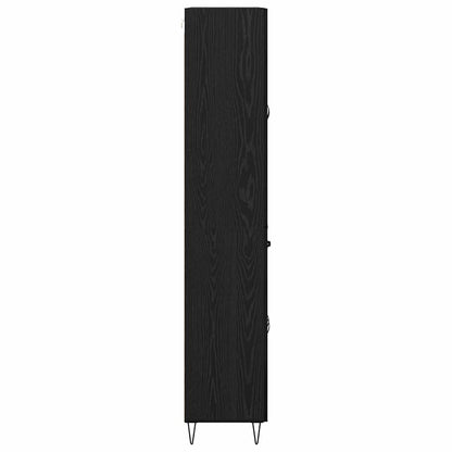 Highboard with Drawer 2 pcs Black Oak Engineered Wood and Glass