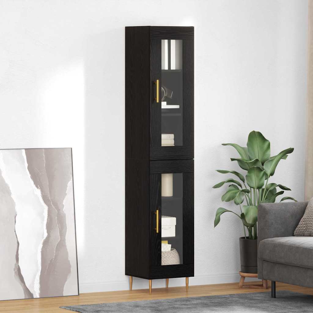 Highboard 2 pcs Black Oak Glass