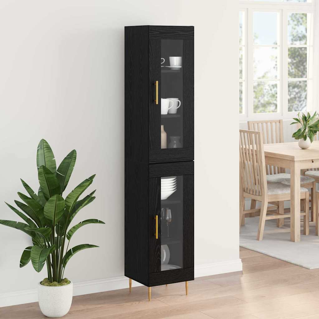 Highboard 2 pcs Black Oak Glass