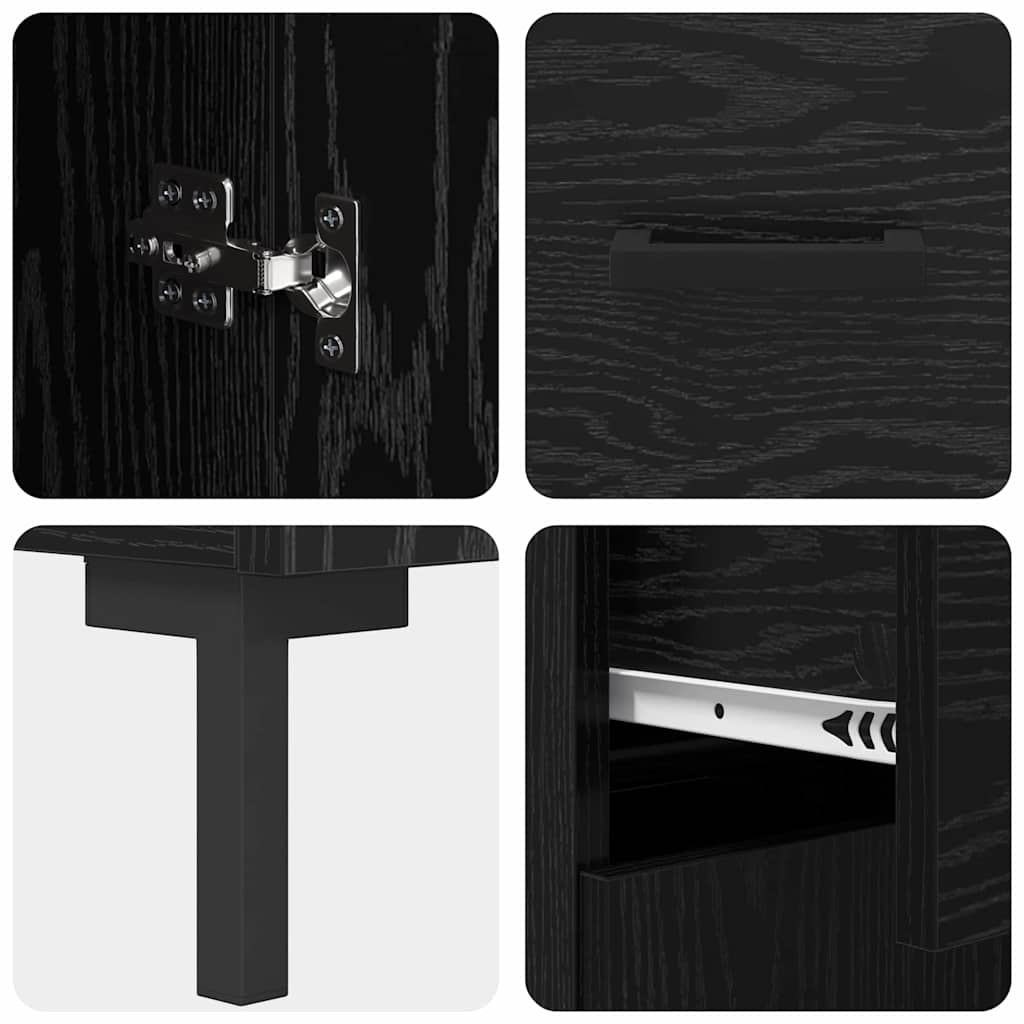 Highboard with Drawer 2 pcs Black Oak Engineered Wood