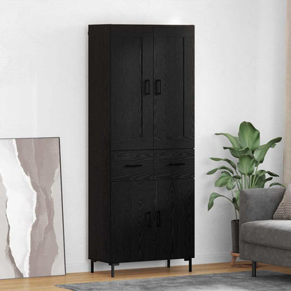Highboard with Drawer 2 pcs Black Oak Engineered Wood