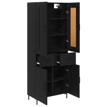 Highboard with Drawer 2 pcs Black Oak Engineered Wood