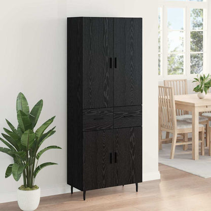 Highboard with Drawer 2 pcs Black oak Engineered Wood and Glass