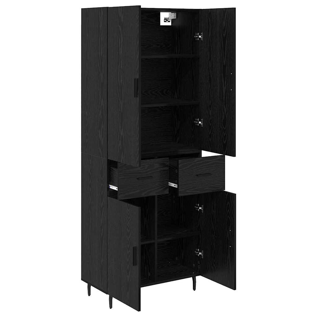 Highboard with Drawer 2 pcs Black oak Engineered Wood and Glass