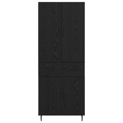Highboard with Drawer 2 pcs Black oak Engineered Wood and Glass