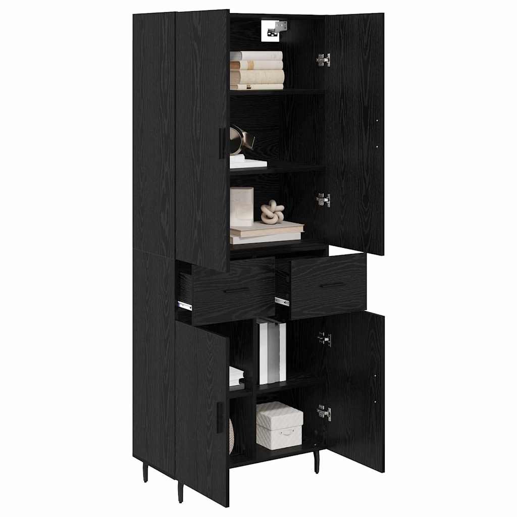 Highboard with Drawer 2 pcs Black oak Engineered Wood and Glass
