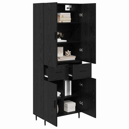 Highboard with Drawer 2 pcs Black oak Engineered Wood and Glass