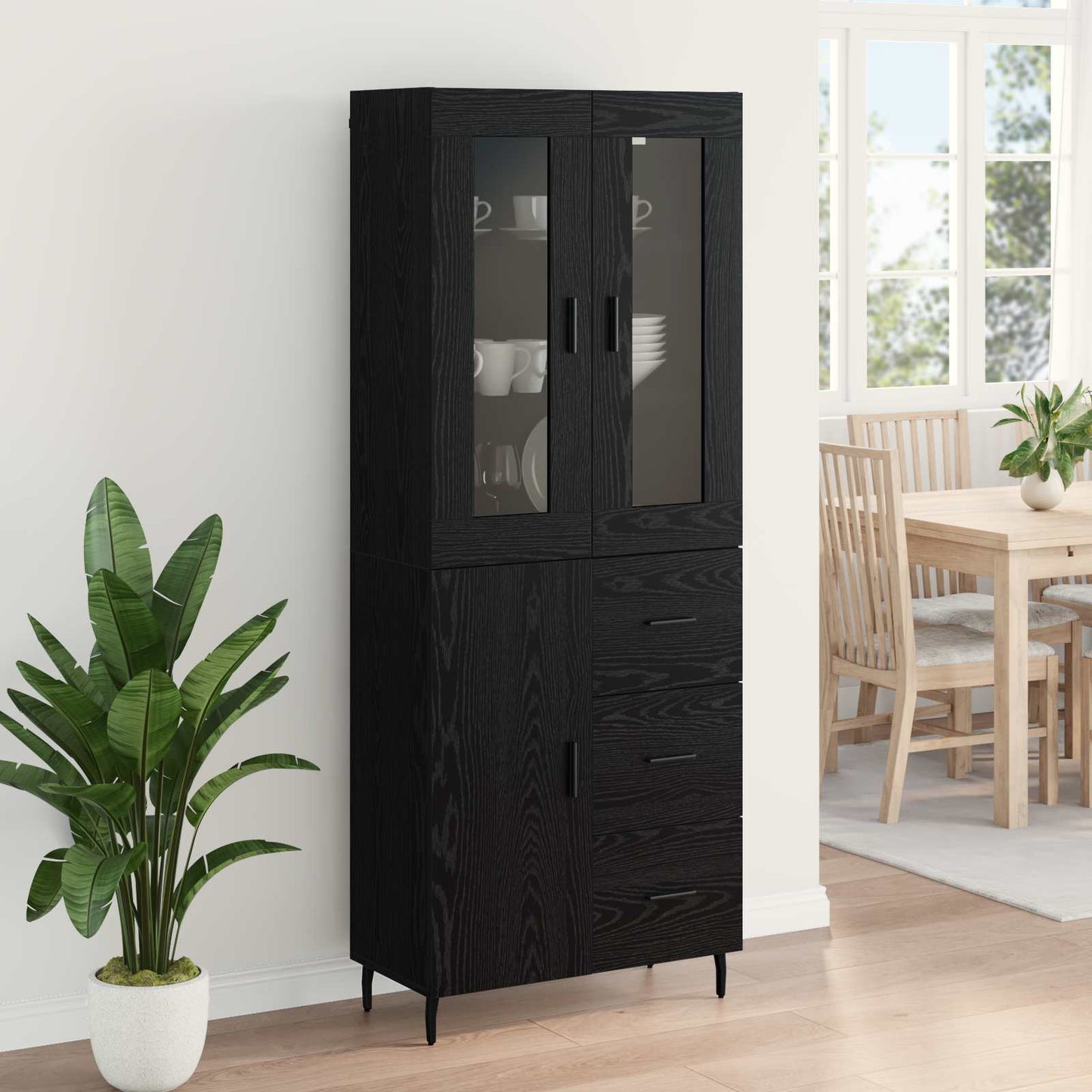 Highboard with Drawer 2 pcs Black Oak Engineered Wood